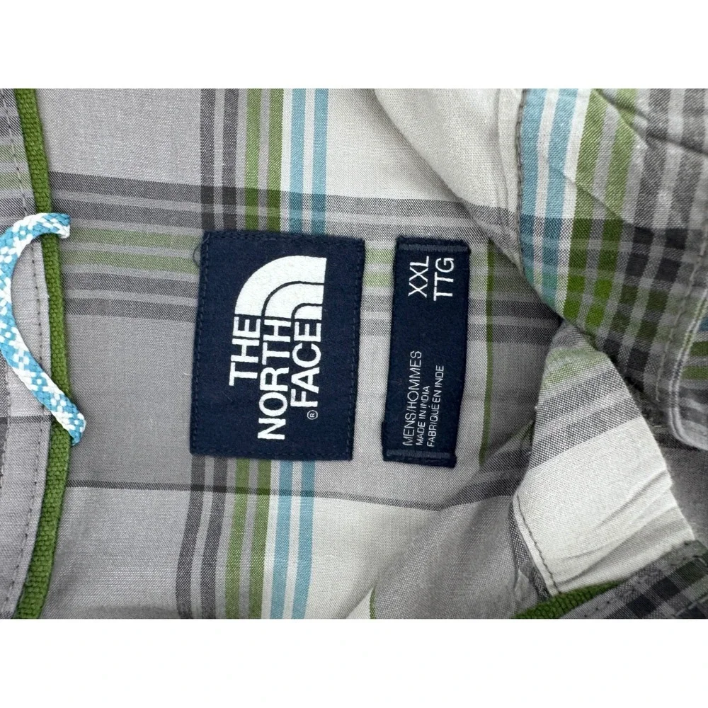 The North Face Mens XXL Grey Green Plaid Short Sleeve Button Down Hiking Shirt